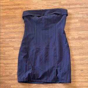 PRINCESS POLLY DARK BLUE AND WHITE STRIPPED STRAPLESS MINI DRESS SIZE 4